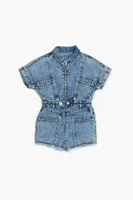 Girls Denim Zip-Up Romper (Kids) in Light Denim, 13/14