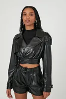 Women's Cropped Faux Leather Jacket in Black Small