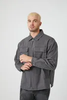 Men Zip-Up Cargo Jacket Dark Grey