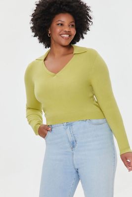 Women's Split-Neck Fitted Sweater Green Banana,