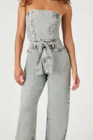 Women's Strapless Straight-Leg Denim Jumpsuit in Light Denim Small