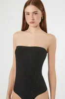 Women's Glitter Knit Tube Bodysuit in Black Large