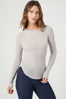 Women's Ribbed Knit Dolphin-Hem Top