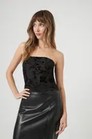 Women's Velvet Floral Tube Top in Black Small