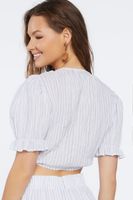 Women's Pinstriped Tie-Front Crop Top in White Small