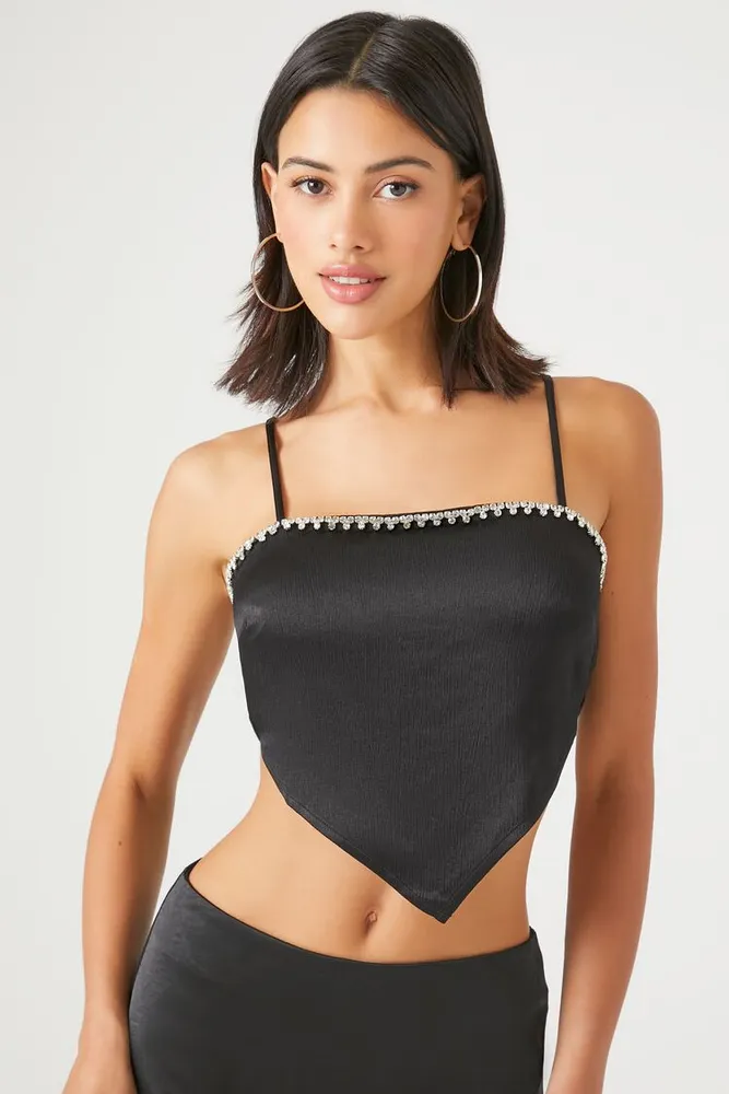 Women's Rhinestone-Trim Handkerchief Cami Black