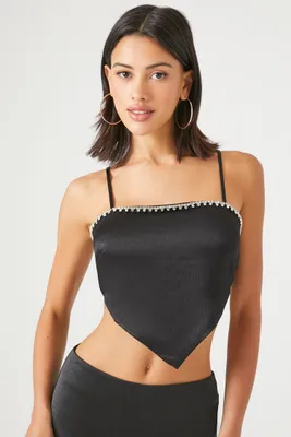 Women's Rhinestone-Trim Handkerchief Cami in Black, XS