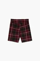 Women's Plaid Biker Shorts in Burgundy/Black, 3X