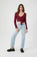 Women's Velvet Wrap Crop Top in Wine Small