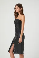 Women's Faux Leather Zip-Up Midi Dress in Black Small