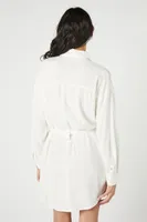 Women's Tie-Waist Mini Shirt Dress in Ivory Small