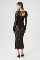 Women's Sheer Lace Bodycon Midi Dress in Black Medium