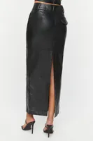 Women's Faux Leather Slit Midi Skirt in Black Medium