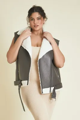 Women's Faux Leather Vest Dark Grey/Tan,