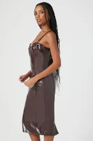 Women's Faux Leather Slit Midi Dress in Chocolate Small