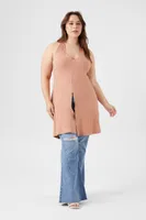 Women's Split-Hem Halter Tunic in Almond, 1X