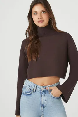 Women's Cropped Turtleneck Sweater in Brown Large