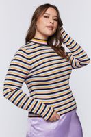 Women's Striped Ribbed Turtleneck Sweater in Black, 0X