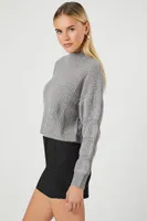 Women's Ribbed Knit Mock Neck Sweater in Heather Grey, XL