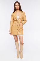 Women's Faux Leather Belted Blazer in Tan Medium