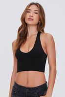 Women's Seamless Ribbed Knit Halter Top in Black Medium