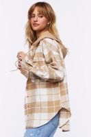 Women's Hooded Flannel Combo Shirt in Vanilla/Khaki Large