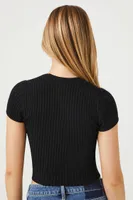 Women's Sweater-Knit Crop Top in Black Large