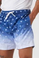 Men Gradient Star Print Swim Trunks in Blue Large