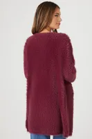 Women's Fuzzy Cardigan Sweater Wine