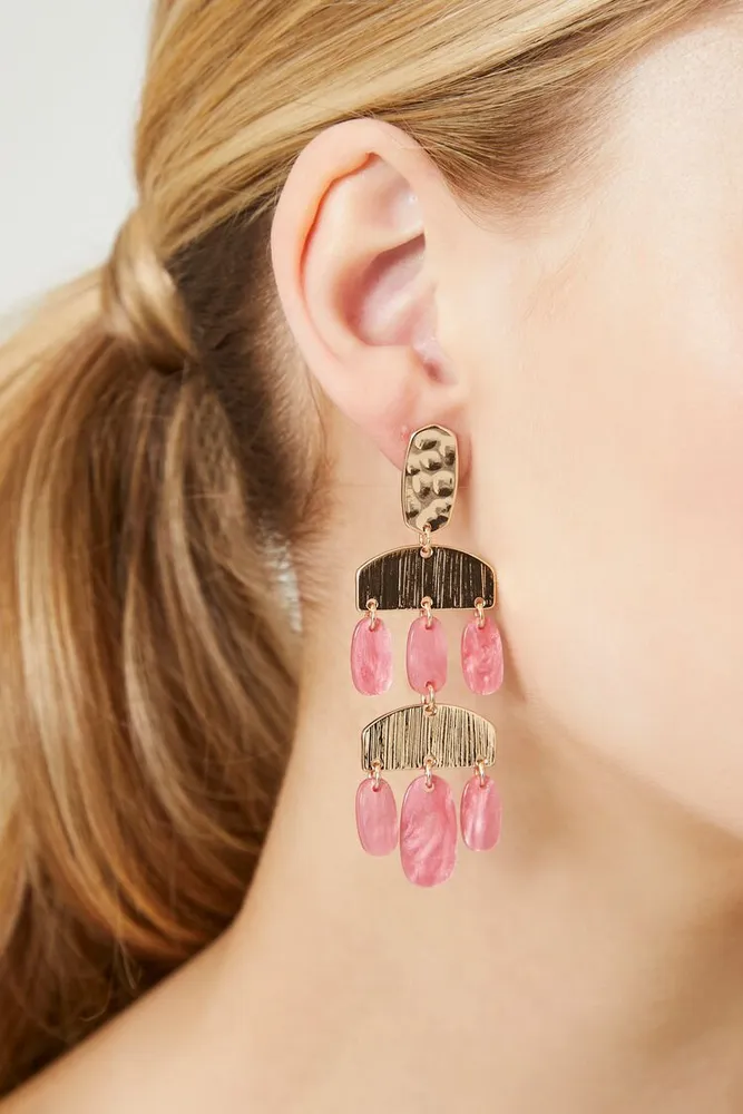 Women's Geo Chandelier Statement Earrings in Pink/Gold