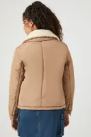 Women's Faux Fur-Trim Jacket in Khaki/Tan Large