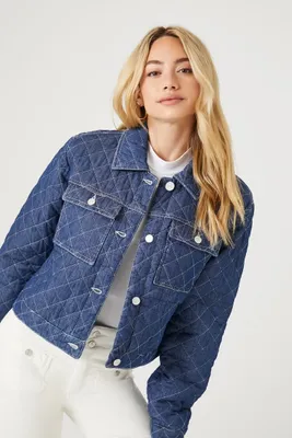 Women's Quilted Denim Trucker Jacket , XS