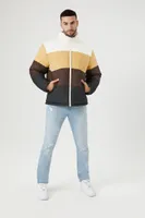 Men Colorblock Funnel Neck Puffer Jacket