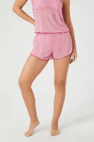 Women's Mesh Heart Cami & Shorts Pajama Set in Pink/Red Small