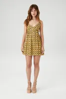 Women's Abstract Print Studded Mini Dress in Yellow Small