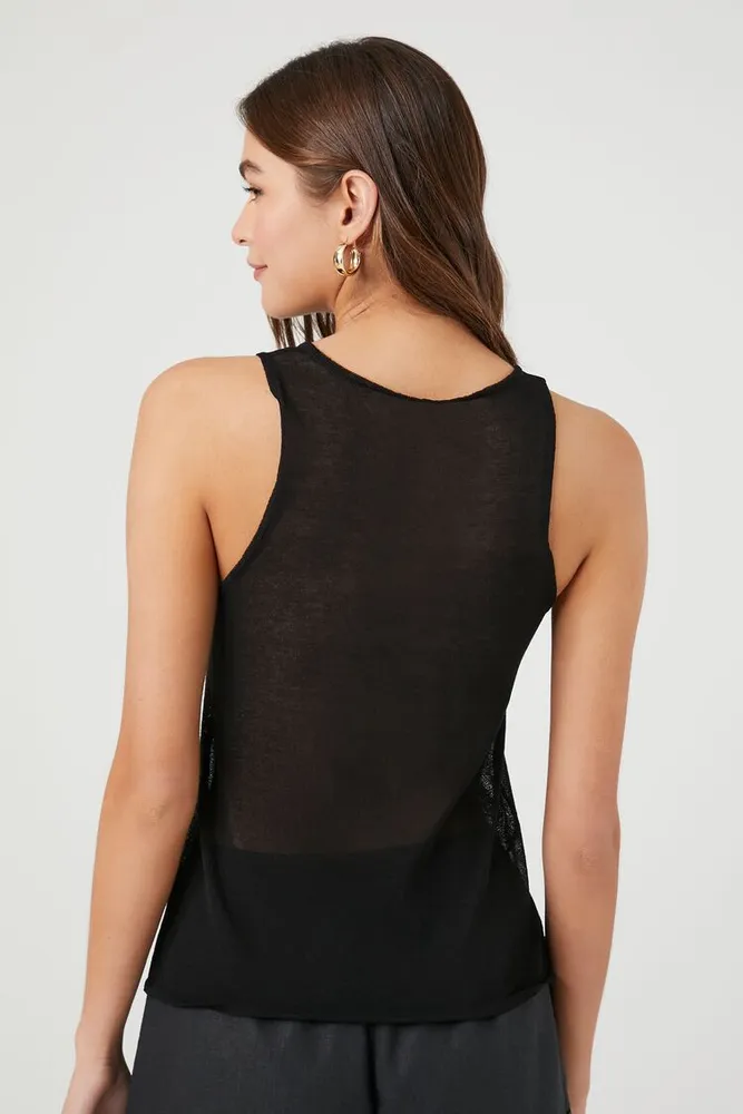 Women's Sweater-Knit Split-Hem Tank Top in Black Medium