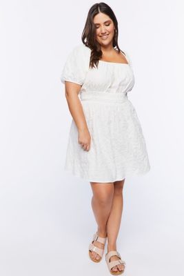 Women's Puff-Sleeve Mini Dress in Vanilla, 0X