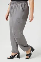 Women's Satin Cargo Ankle Pants Dark Grey,