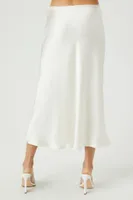 Women's Picot-Trim Satin Midi Skirt in Ivory Medium