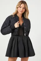 Women's Cropped Quilted Bomber Jacket in Black, XL