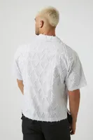 Men Cropped Crosshatch Shirt in White/Grey Large