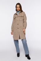 Women's Brushed Houndstooth Longline Shacket in Brown/Cream Small