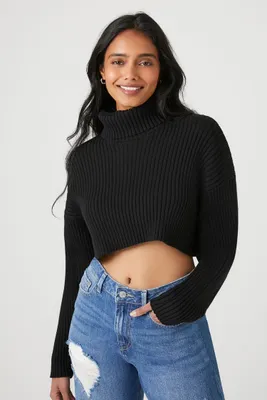 Women's Cropped Turtleneck Sweater in Black