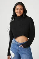 Women's Cropped Turtleneck Sweater in Black, XL