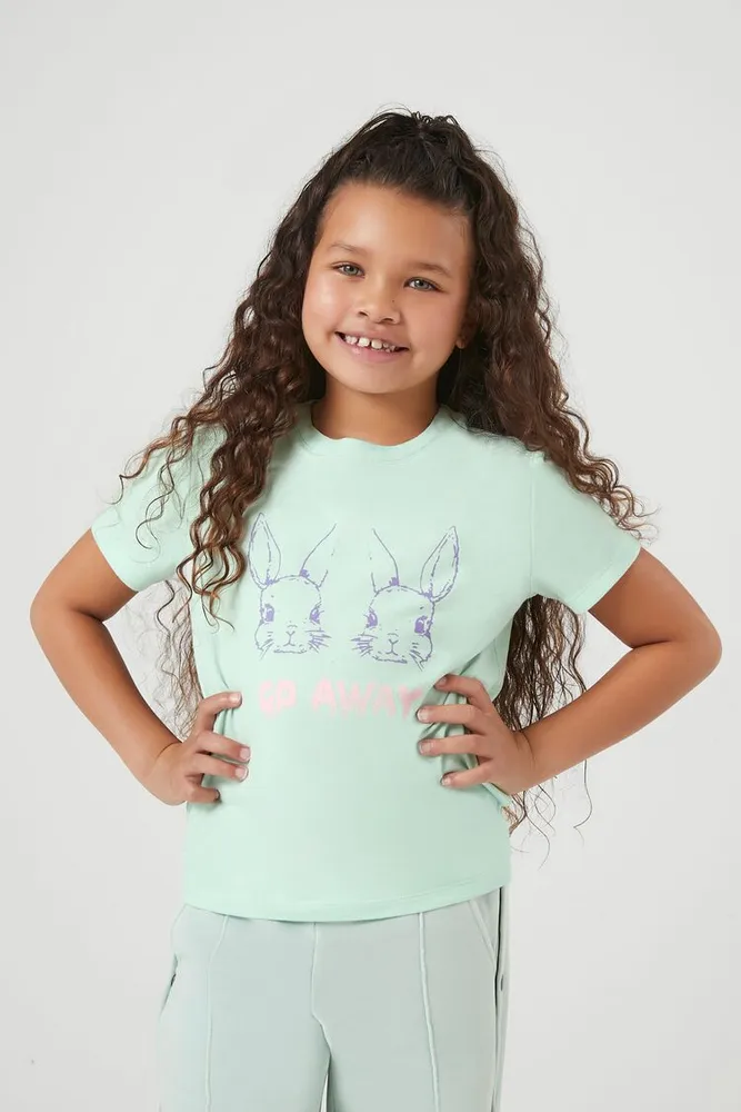 Girls Go Away Bunny T-Shirt (Kids) in Mint, 5/6