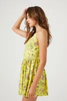 Women's Floral Print Corset Mini Dress in Yellow Large