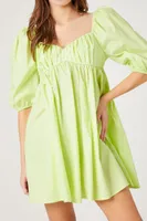 Women's Poplin Puff-Sleeve Babydoll Dress in Lime Small