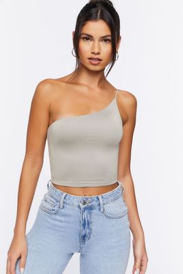 Women's One-Shoulder Crop Top in Grey, XL