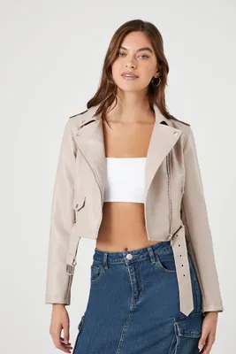 Women's Faux Leather Cropped Moto Jacket