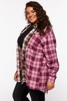 Women's Reworked Plaid Longline Shirt in Brown/Pink, 2X